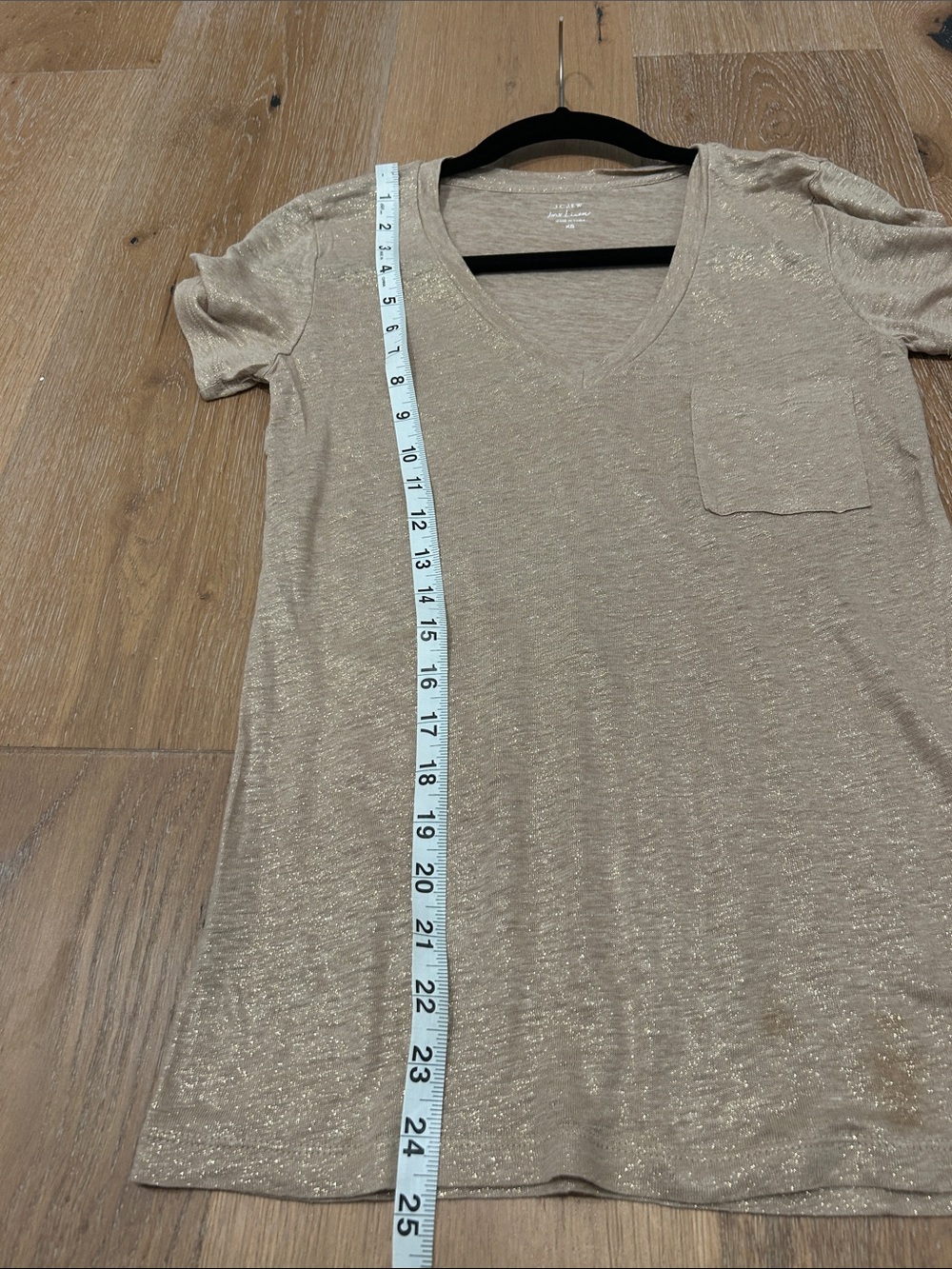J. Crew Linen Shimmery Gold V-Neck Pocket Tee, XS - Picture 8 of 8